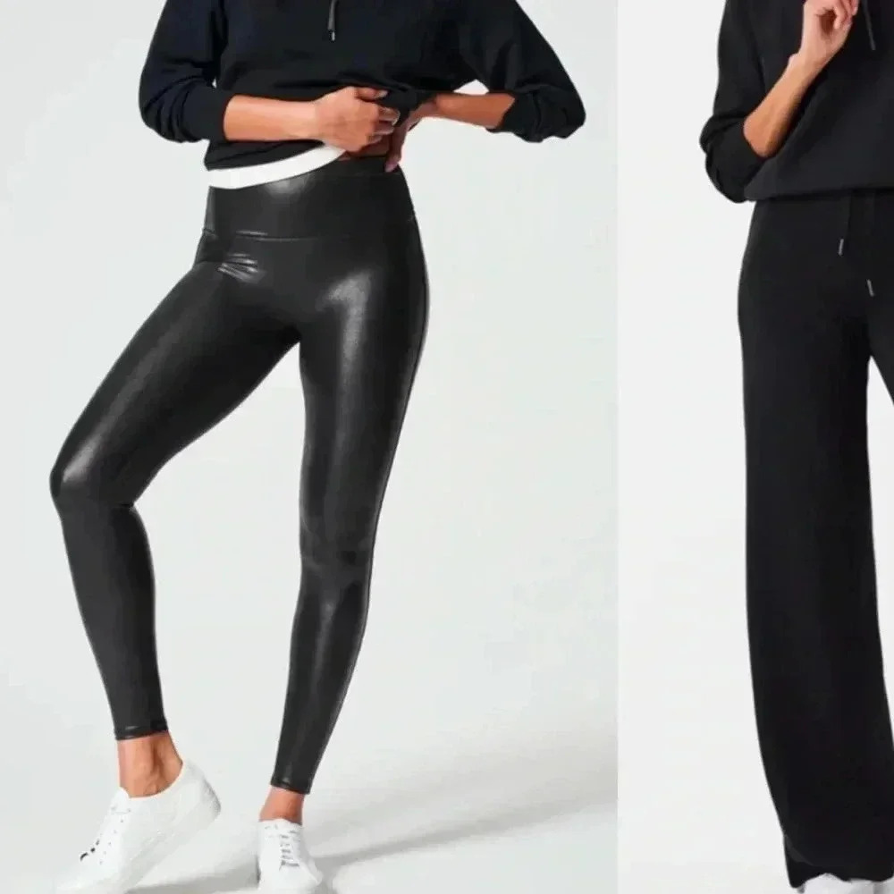 SPANX Black Shiny Leggings and Wide-Leg Pants